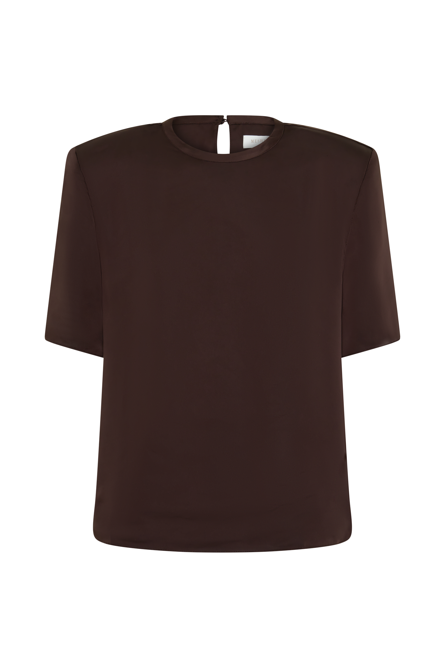 Harlyn Shoulder Pad Short Sleeve Satin Top in Dark Chocolate – Chic&Drifts