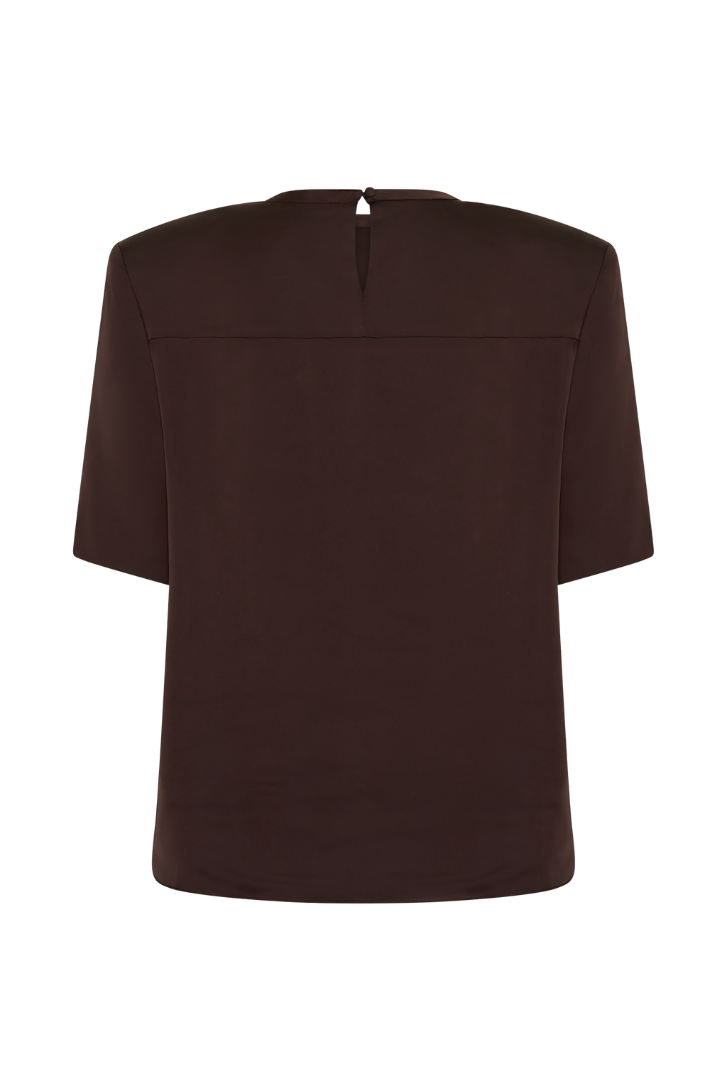 Harlyn Shoulder Pad Short Sleeve Satin Top in Dark Chocolate – Chic&Drifts