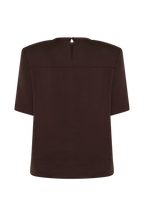 Harlyn Shoulder Pad Short Sleeve Satin Top in Dark Chocolate – Chic&Drifts