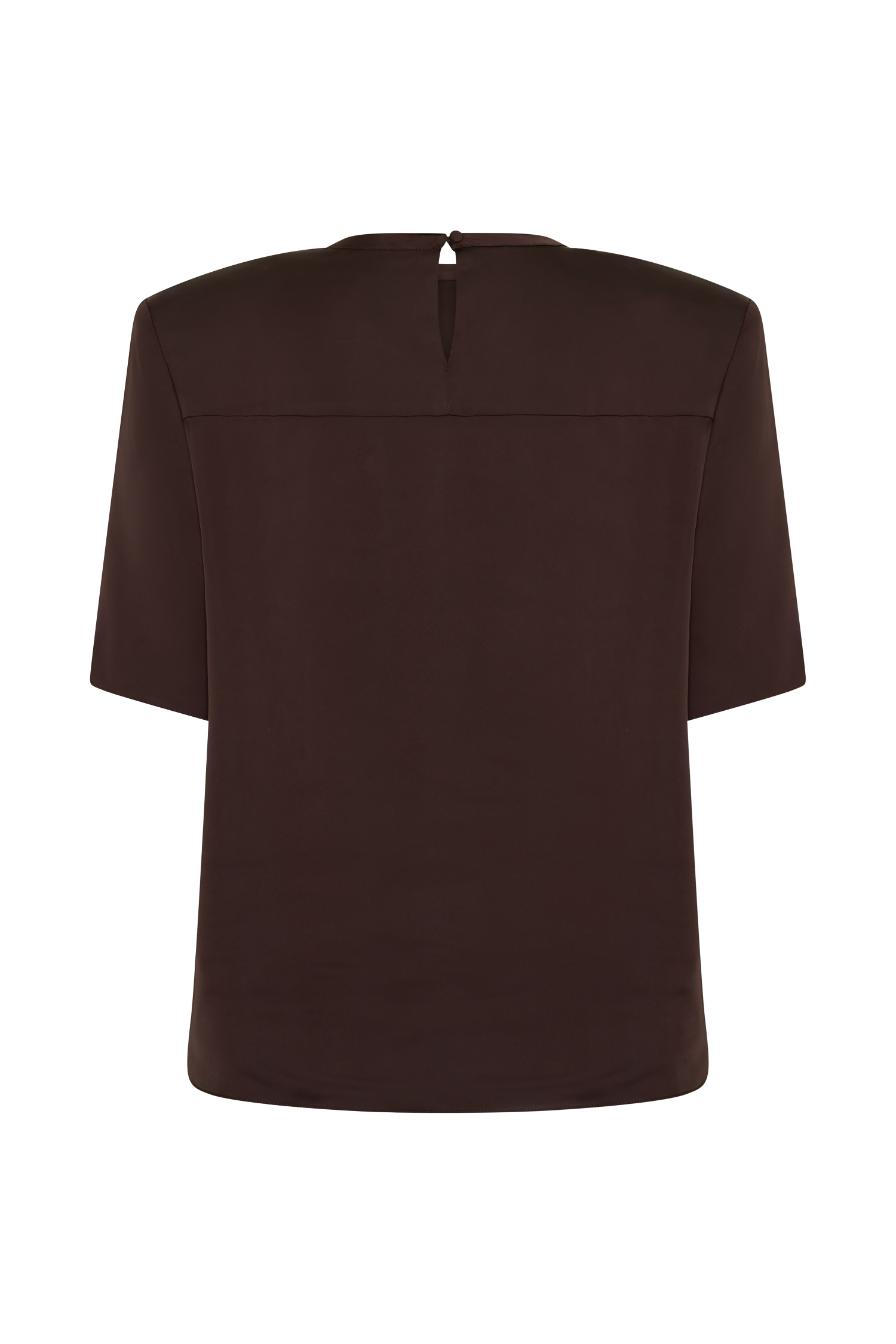 Harlyn Shoulder Pad Short Sleeve Satin Top in Dark Chocolate – Chic&Drifts