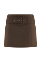 Hayes Faux Suede Belted Mini Skirt in Chocolate – Chic&Drifts