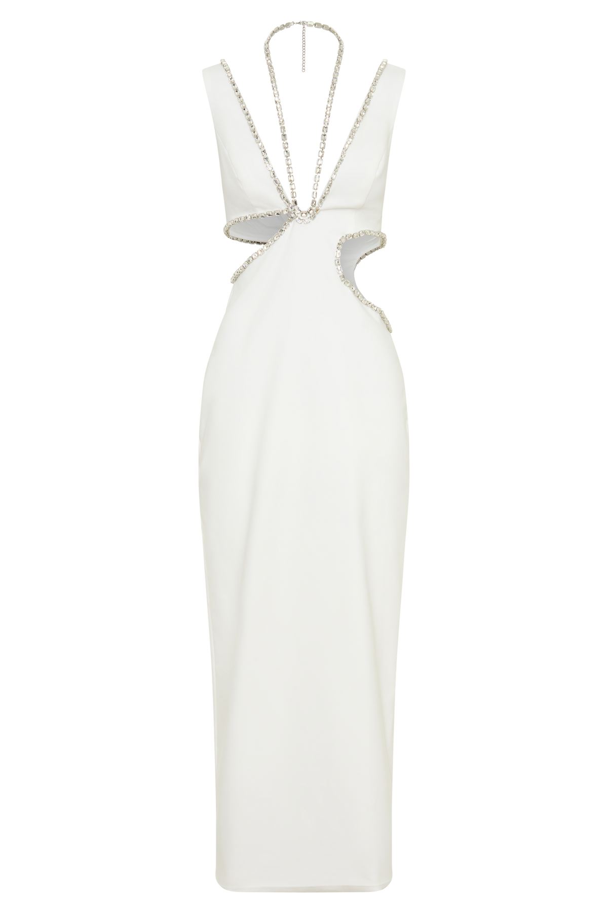 Henny Diamante Trim Cut Out Midi Dress in White – Chic&Drifts
