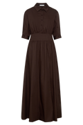 Isolde Long Sleeve Cotton Maxi Dress in Dark Chocolate – Chic&Drifts