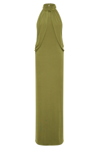 Joan Halter Neck Slinky Maxi Dress in Martini Olive – Chic&Drifts