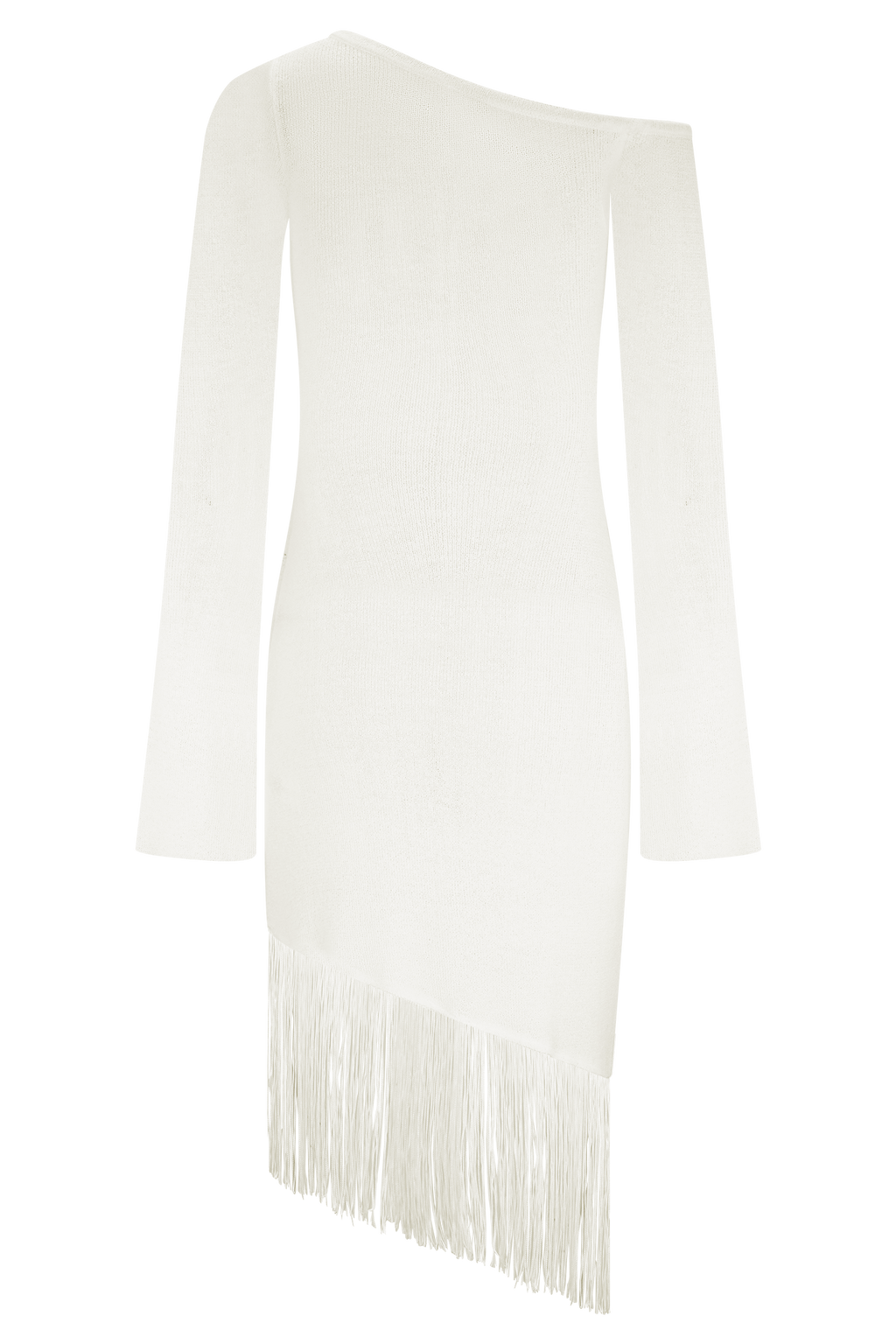 Kayden Fringe Off Shoulder Knit Mini Dress in Ivory – Chic&Drifts