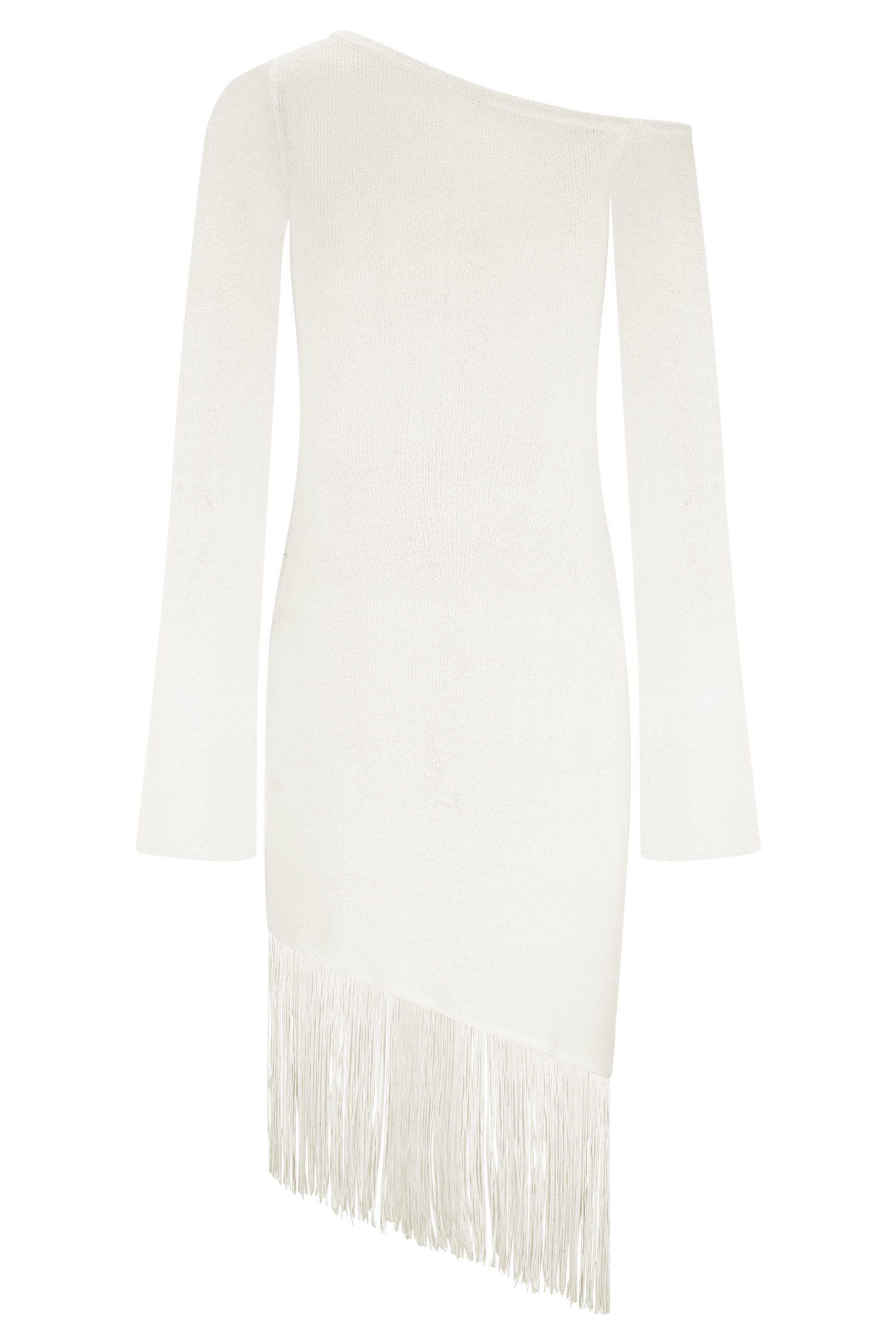 Kayden Fringe Off Shoulder Knit Mini Dress in Ivory – Chic&Drifts