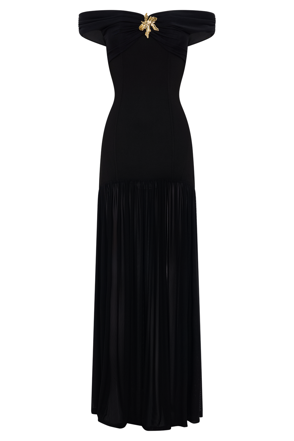 Kellie Off Shoulder Crepe Maxi Dress in Black – Chic&Drifts