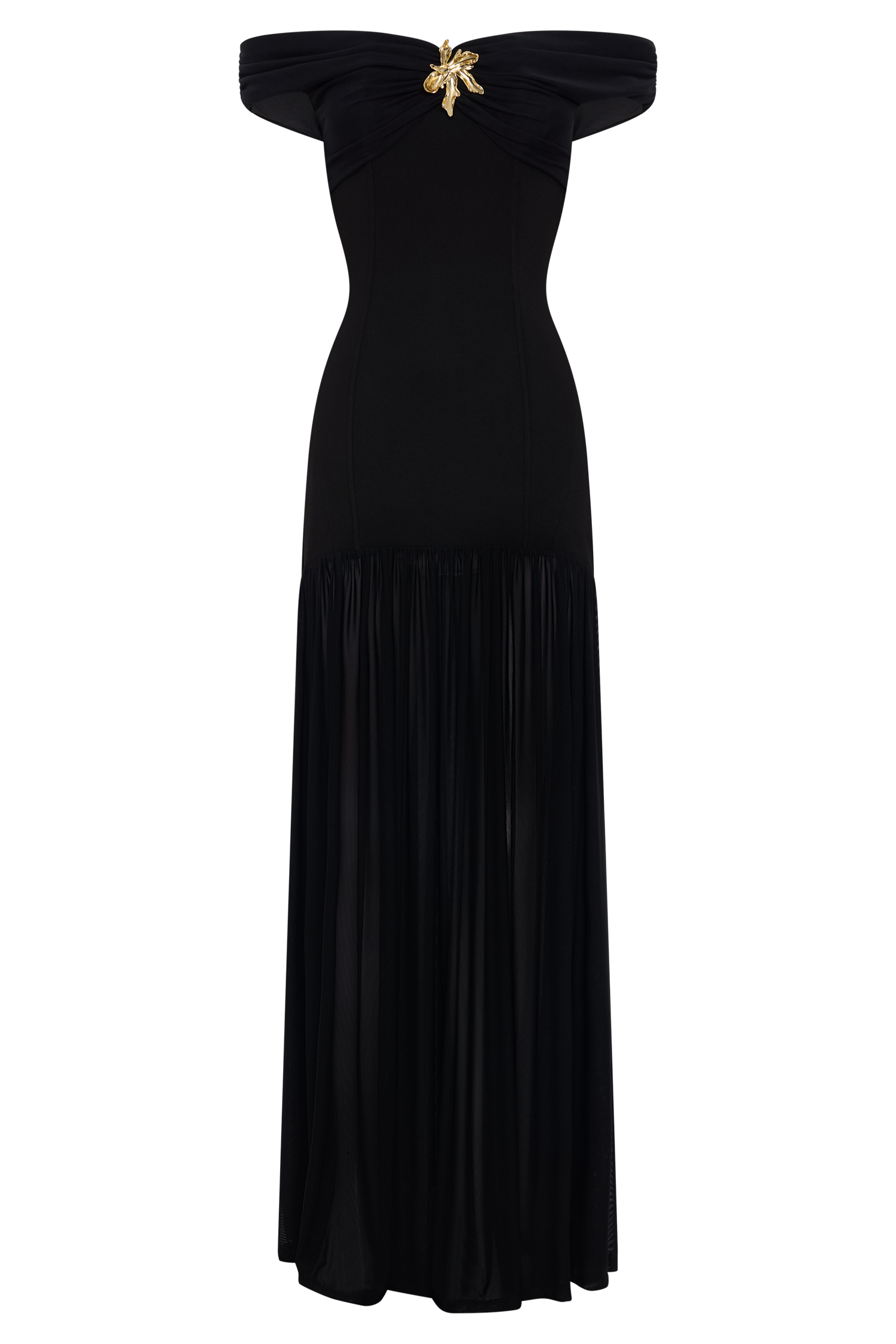 Kellie Off Shoulder Crepe Maxi Dress in Black – Chic&Drifts