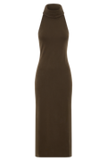 Kennedy High Neck Midi Dress in Chocolate – Chic&Drifts