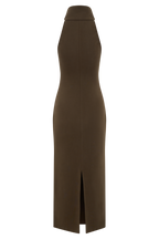 Kennedy High Neck Midi Dress in Chocolate – Chic&Drifts