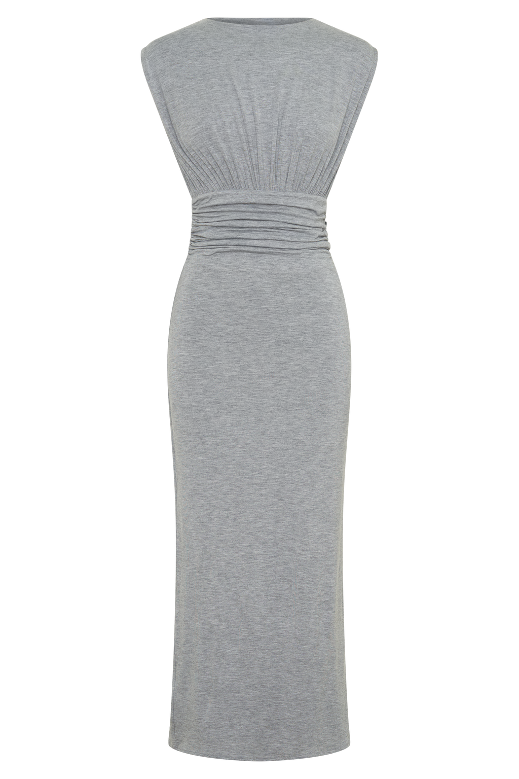 Kura Ruched Modal Sleeveless Midi Dress in Grey Marle – Chic&Drifts