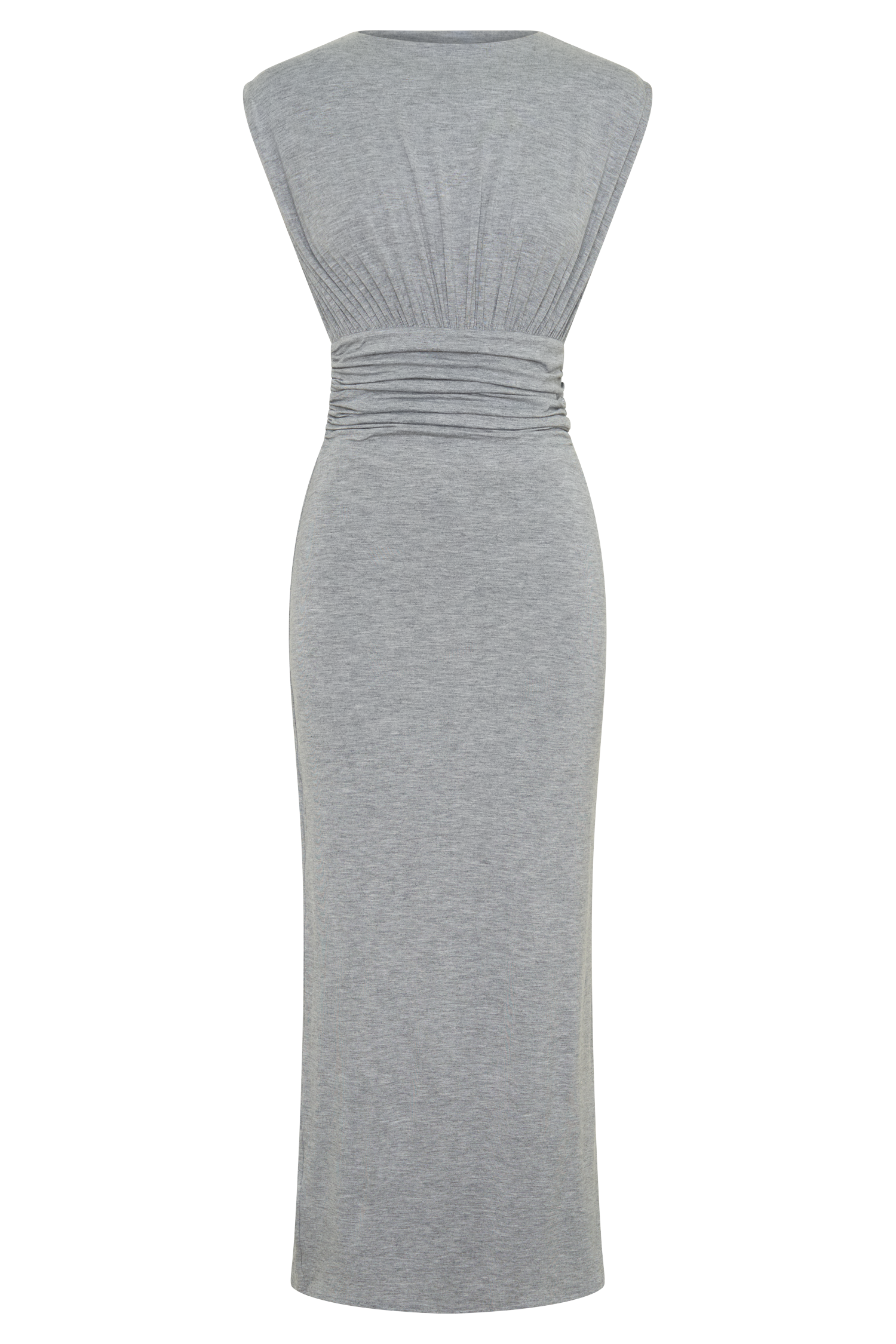 Kura Ruched Modal Sleeveless Midi Dress in Grey Marle – Chic&Drifts