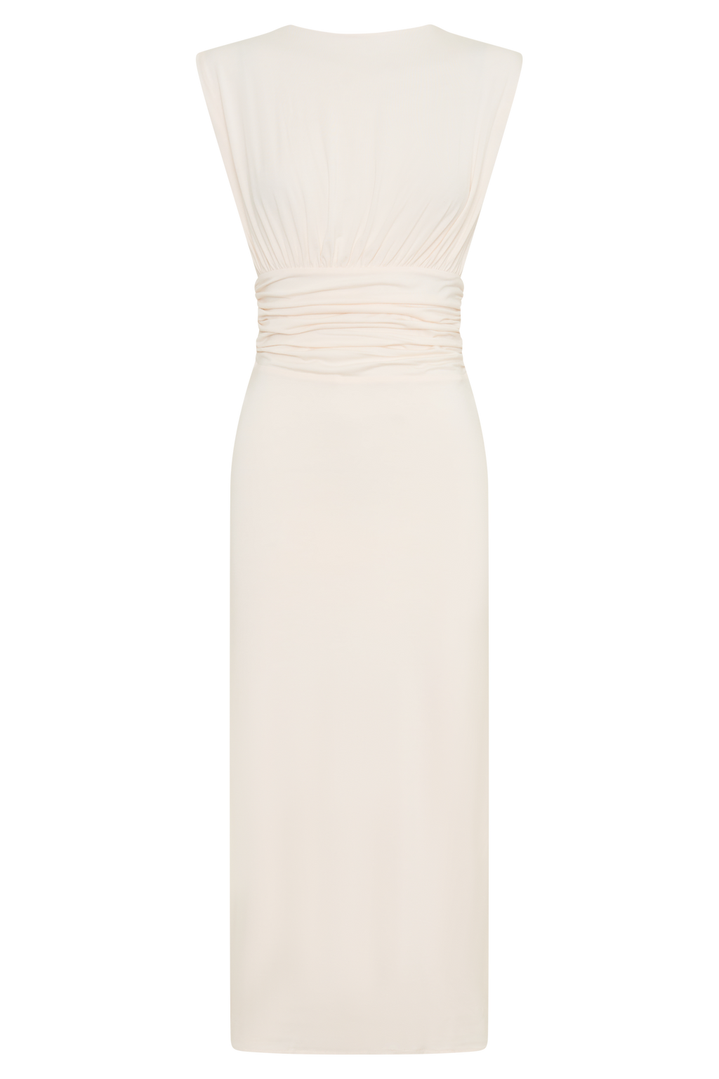 Kura Ruched Modal Sleeveless Midi Dress in Ivory – Chic&Drifts