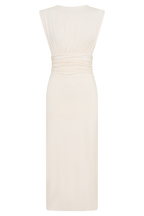 Kura Ruched Modal Sleeveless Midi Dress in Ivory – Chic&Drifts