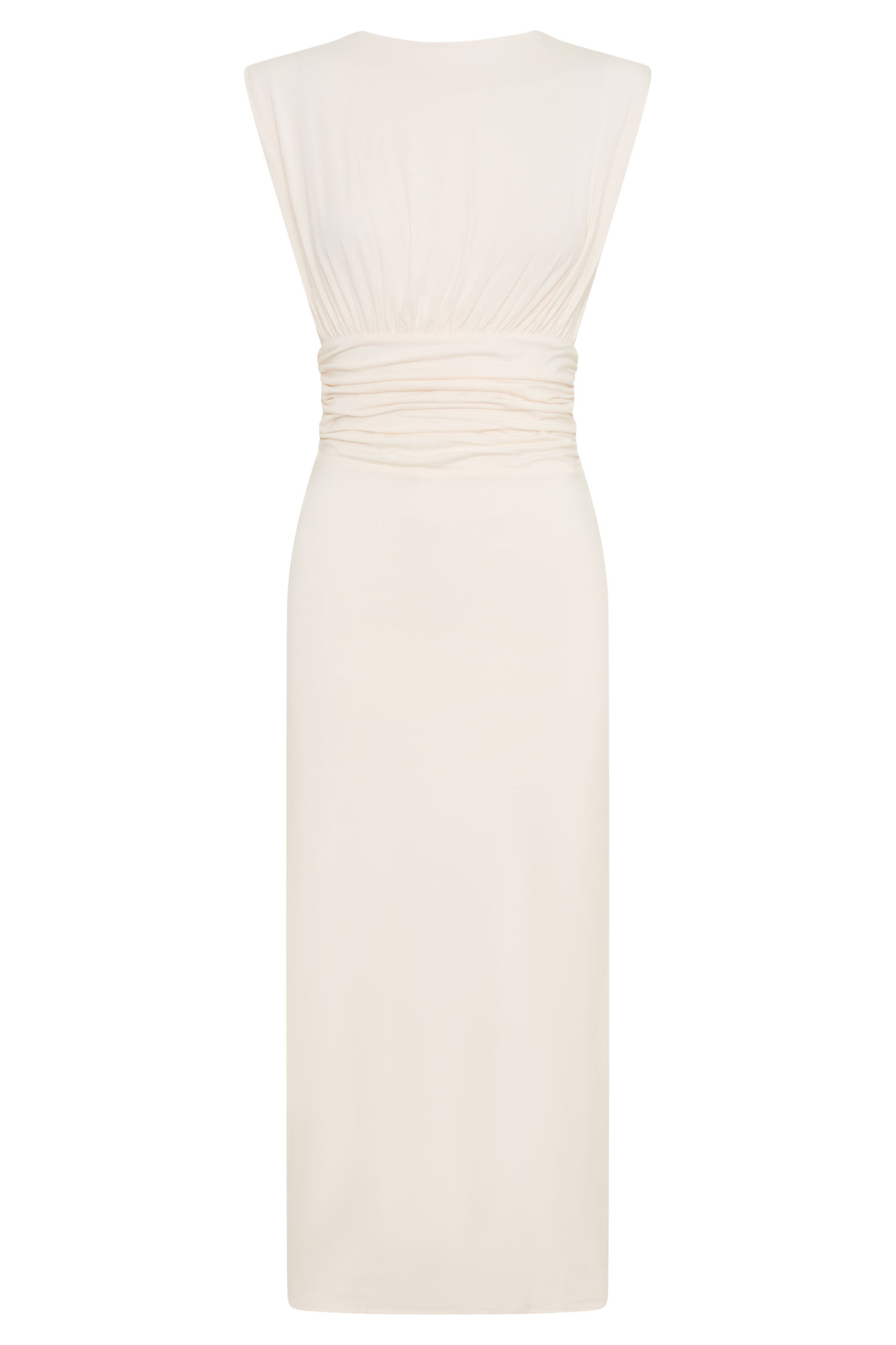 Kura Ruched Modal Sleeveless Midi Dress in Ivory – Chic&Drifts