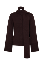Lara Knit Cardigan With Scarf in Chocolate – Chic&Drifts