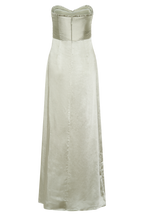 Larissa Satin Maxi Dress With Ruched Petals in Sage – Chic&Drifts