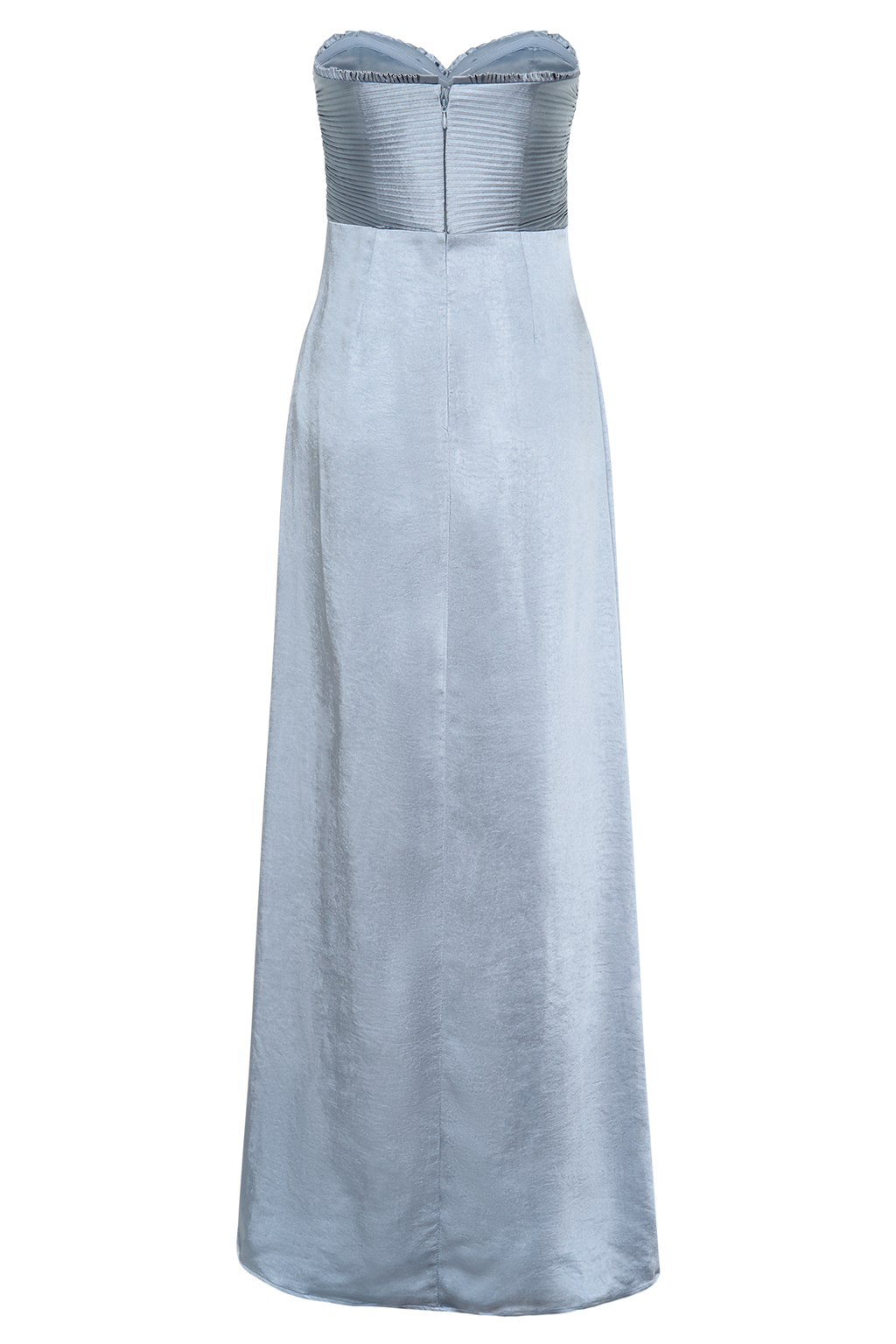 Larissa Satin Maxi Dress With Ruched Petals in Frosted Blue – Chic&Drifts
