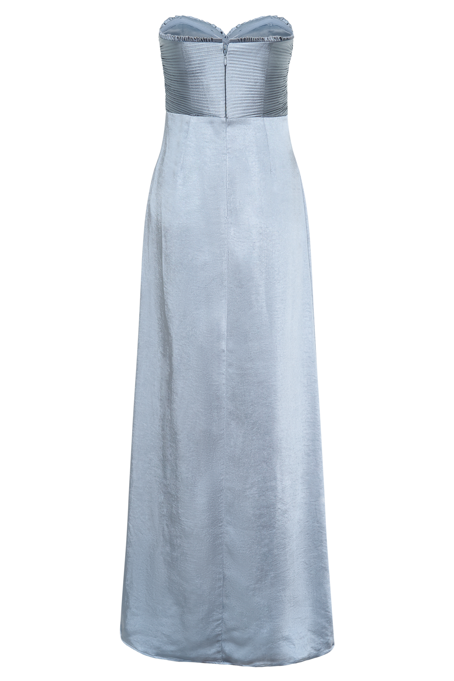 Larissa Satin Maxi Dress With Ruched Petals in Frosted Blue – Chic&Drifts