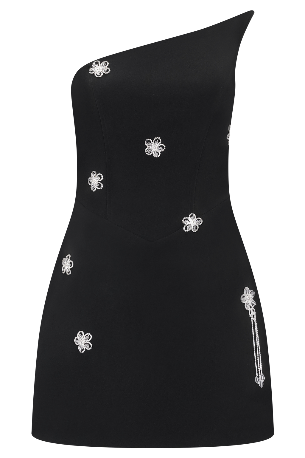Liva Strapless Diamante Floral Trim Mini Dress in Black – Chic&Drifts