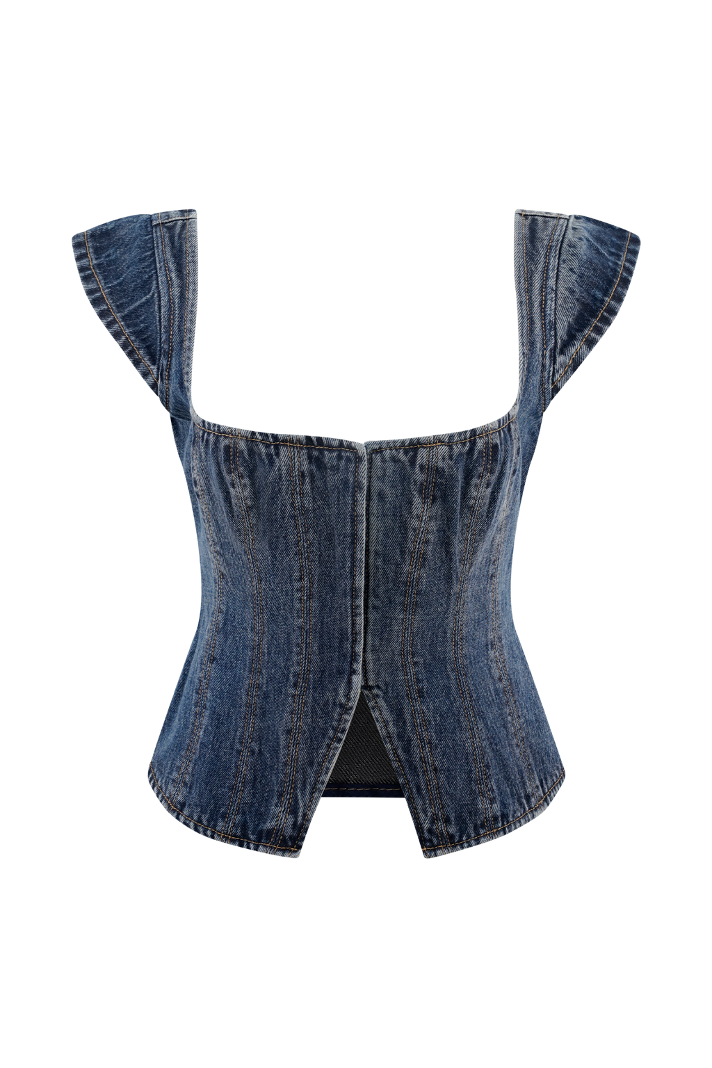 Loretta Cap Sleeve Denim Top in Washed Dark Blue – Chic&Drifts