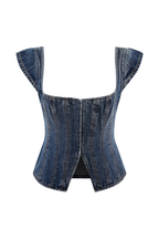 Loretta Cap Sleeve Denim Top in Washed Dark Blue – Chic&Drifts