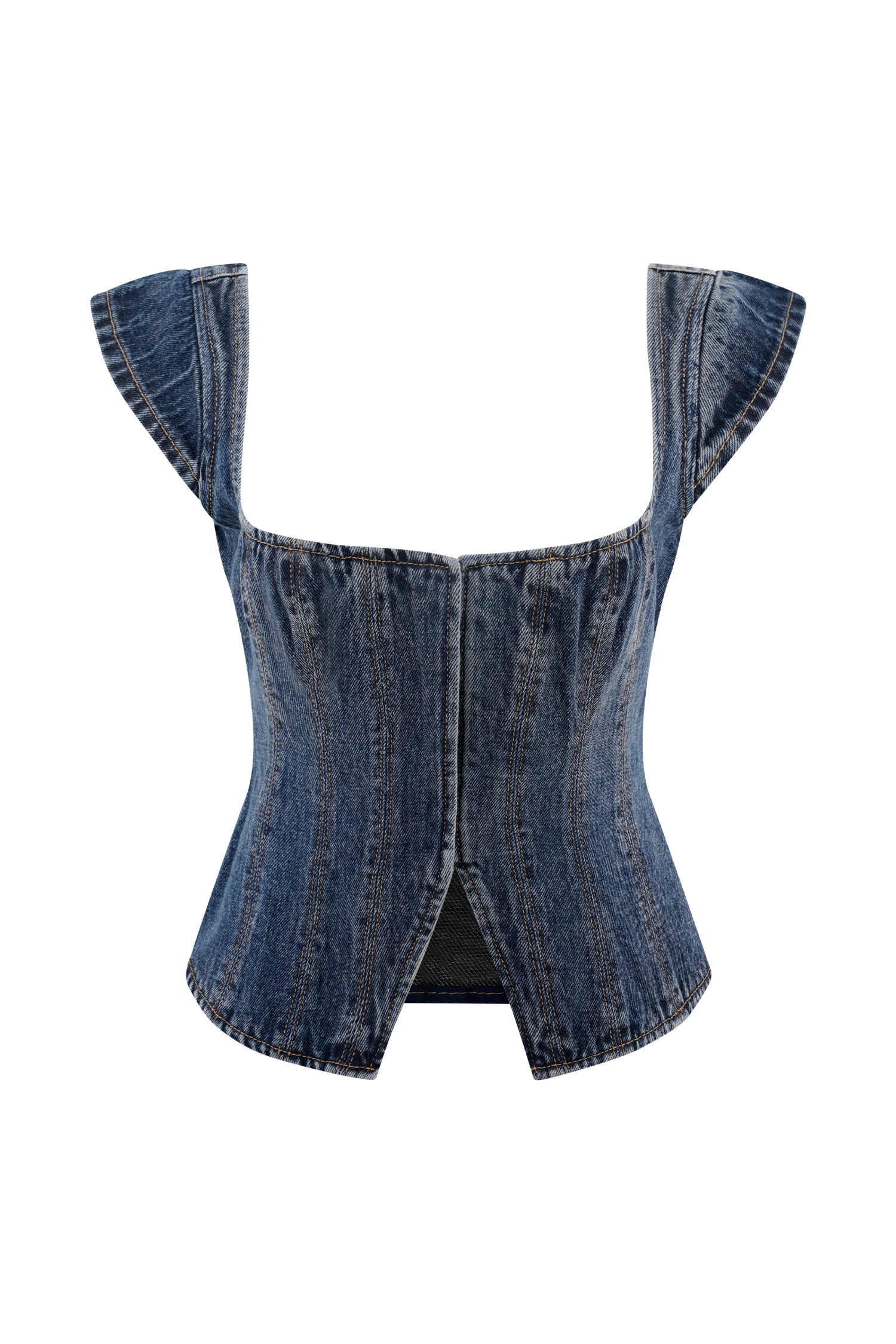 Loretta Cap Sleeve Denim Top in Washed Dark Blue – Chic&Drifts