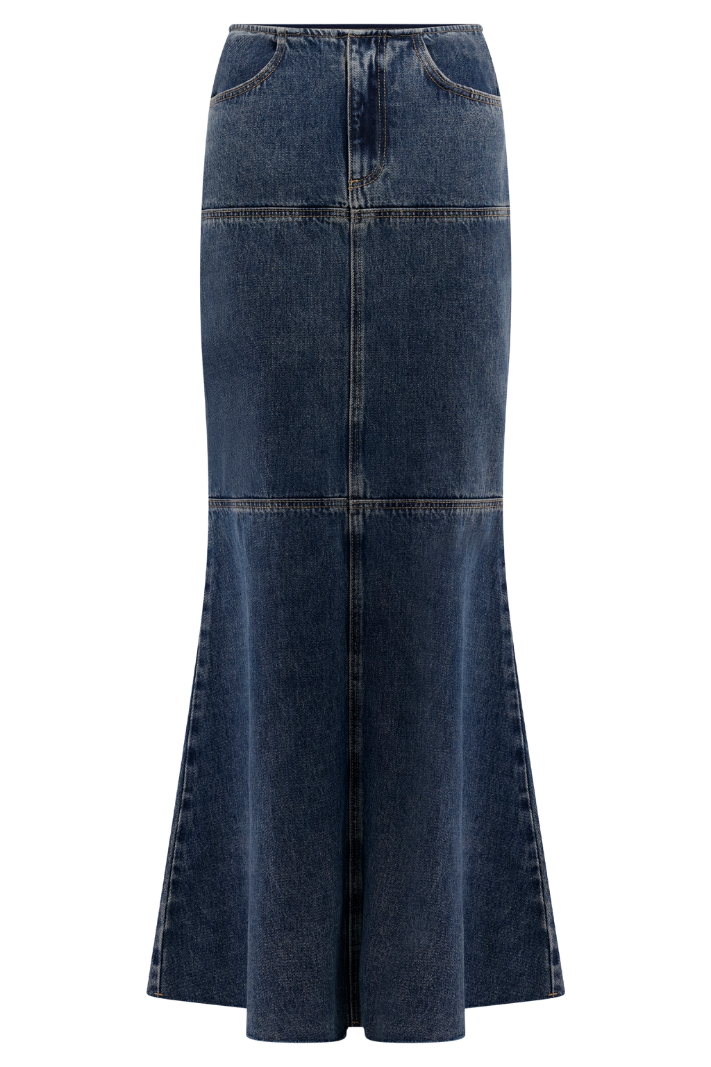 Loretta Denim Maxi Skirt in Washed Dark Blue – Chic&Drifts