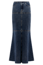 Loretta Denim Maxi Skirt in Washed Dark Blue – Chic&Drifts