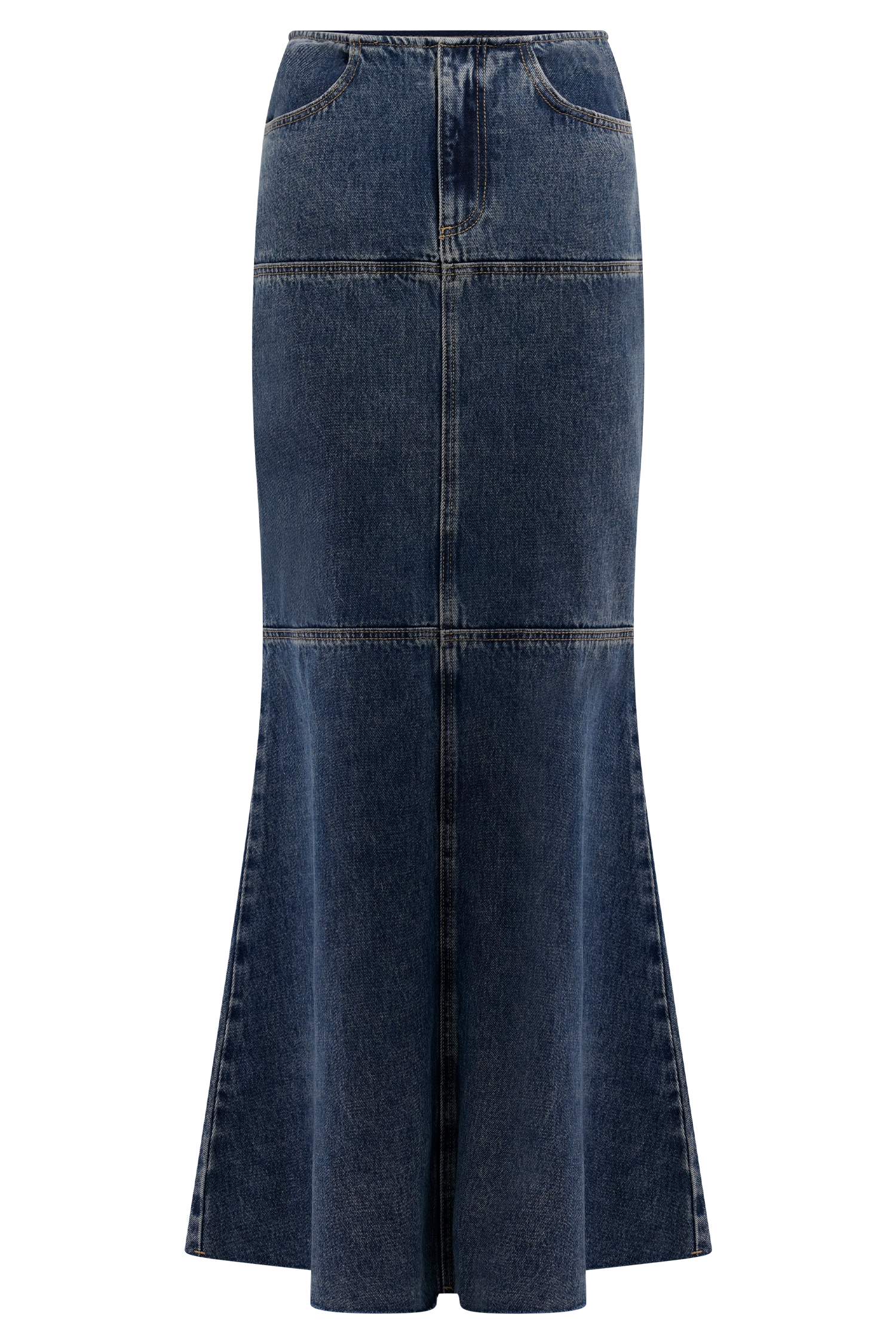 Loretta Denim Maxi Skirt in Washed Dark Blue – Chic&Drifts