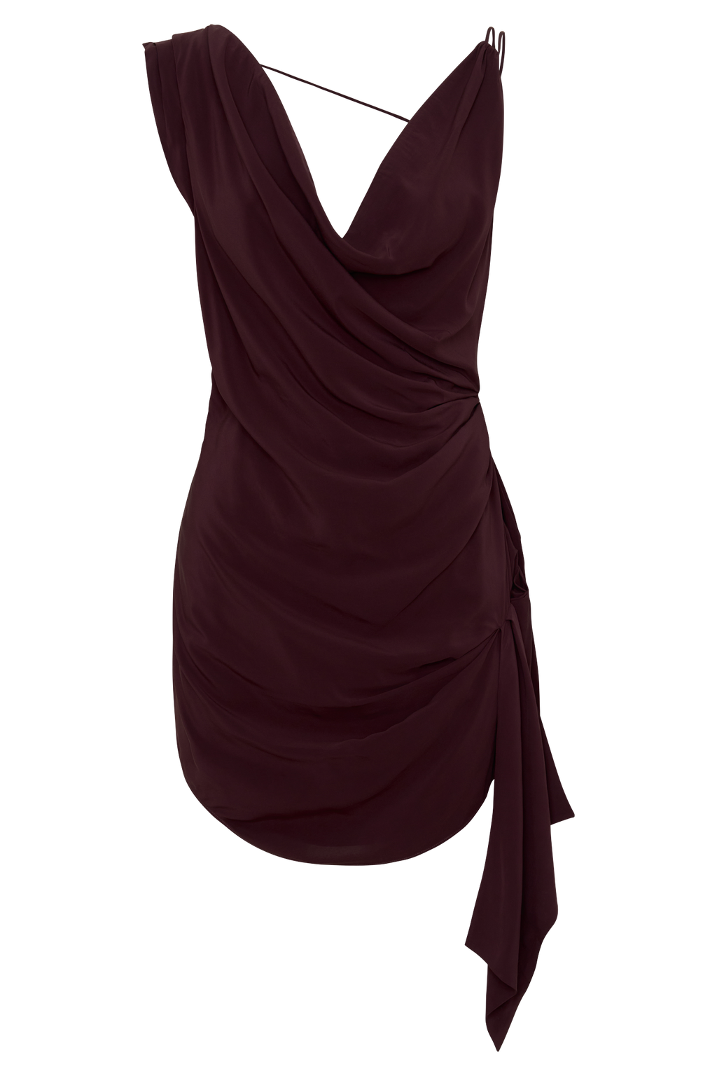 Lucile Cowl Drape Satin Mini Dress in Plum – Chic&Drifts