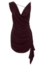 Lucile Cowl Drape Satin Mini Dress in Plum – Chic&Drifts