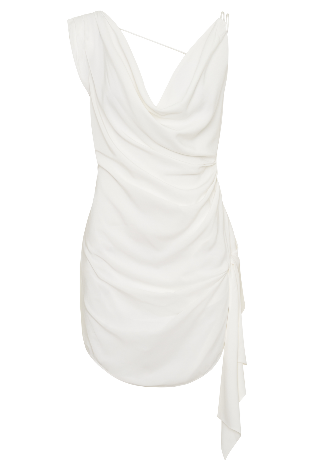 Lucile Cowl Drape Satin Mini Dress in White – Chic&Drifts