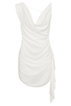 Lucile Cowl Drape Satin Mini Dress in White – Chic&Drifts