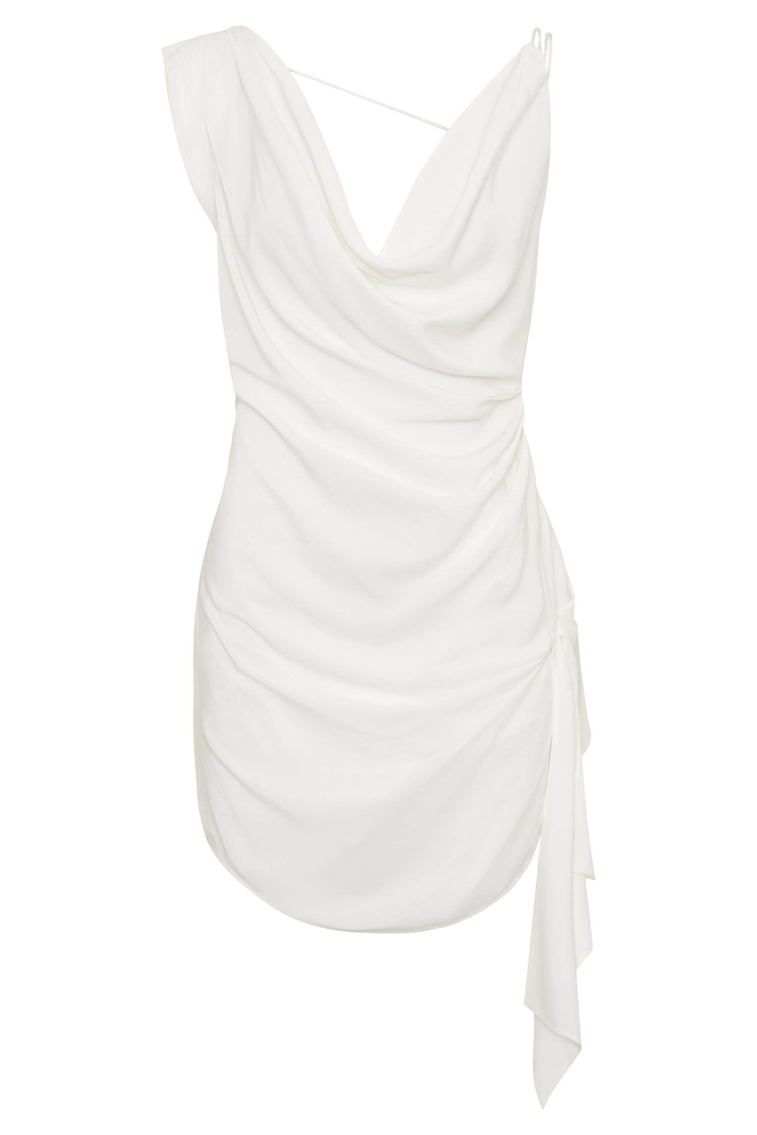 Lucile Cowl Drape Satin Mini Dress in White – Chic&Drifts