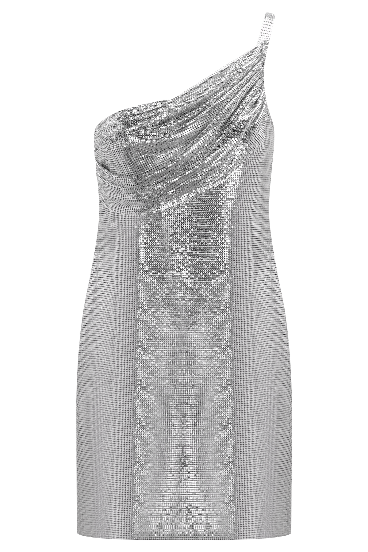 Lyle One Shoulder Glow Mesh Mini Dress in Silver – Chic&Drifts