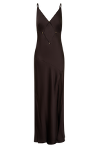 Maddison V Neck Satin Maxi Dress in Dark Chocolate – Chic&Drifts