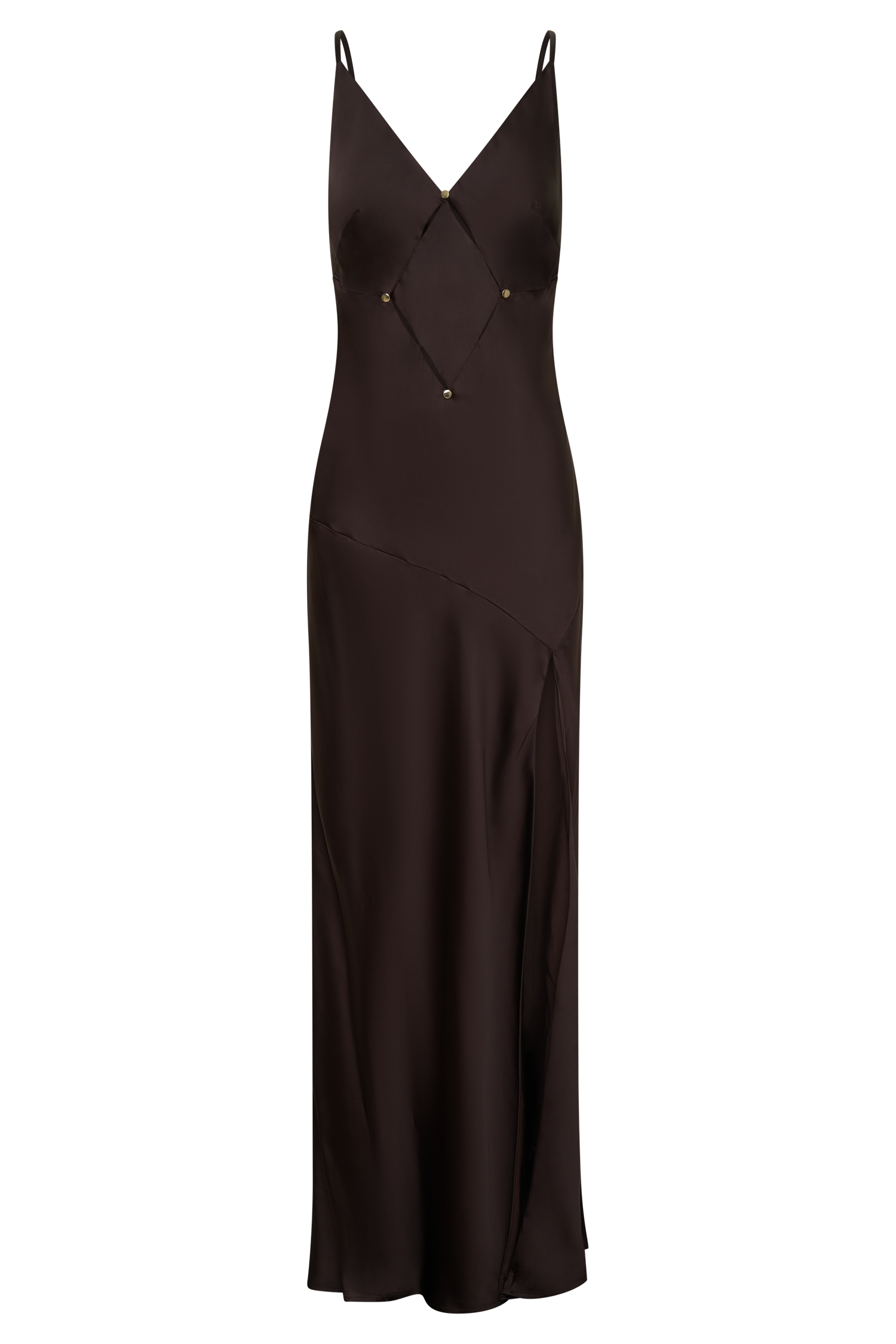 Maddison V Neck Satin Maxi Dress in Dark Chocolate – Chic&Drifts