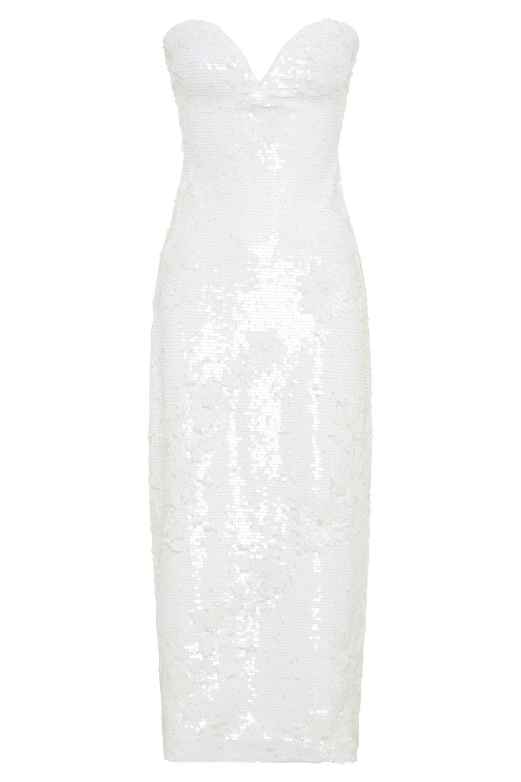 Maisie Strapless Sequin Midi Dress in White – Chic&Drifts