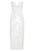 Maisie Strapless Sequin Midi Dress in White – Chic&Drifts