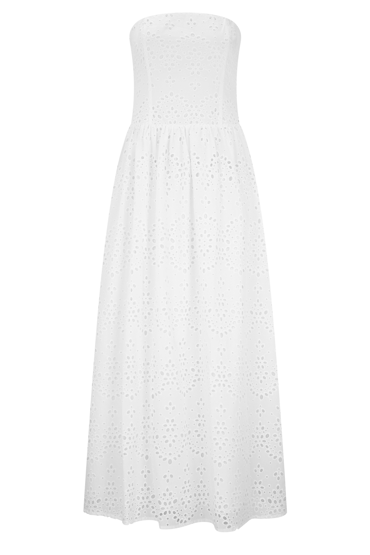 Maureen Broderie Strapless Maxi Dress in White – Chic&Drifts