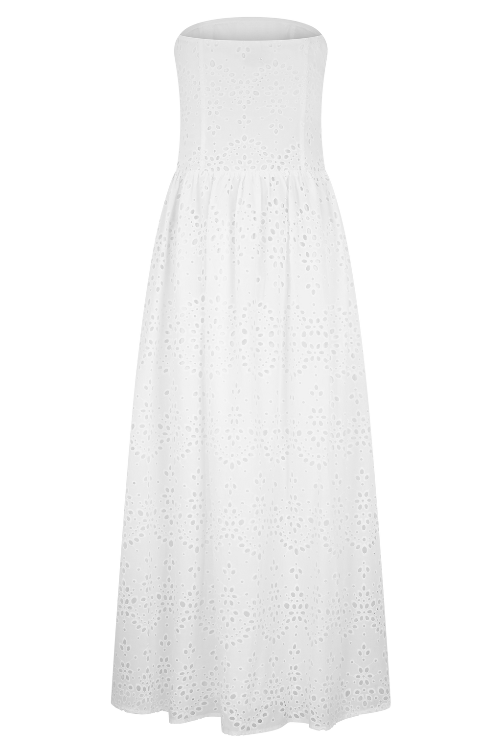Maureen Broderie Strapless Maxi Dress in White – Chic&Drifts