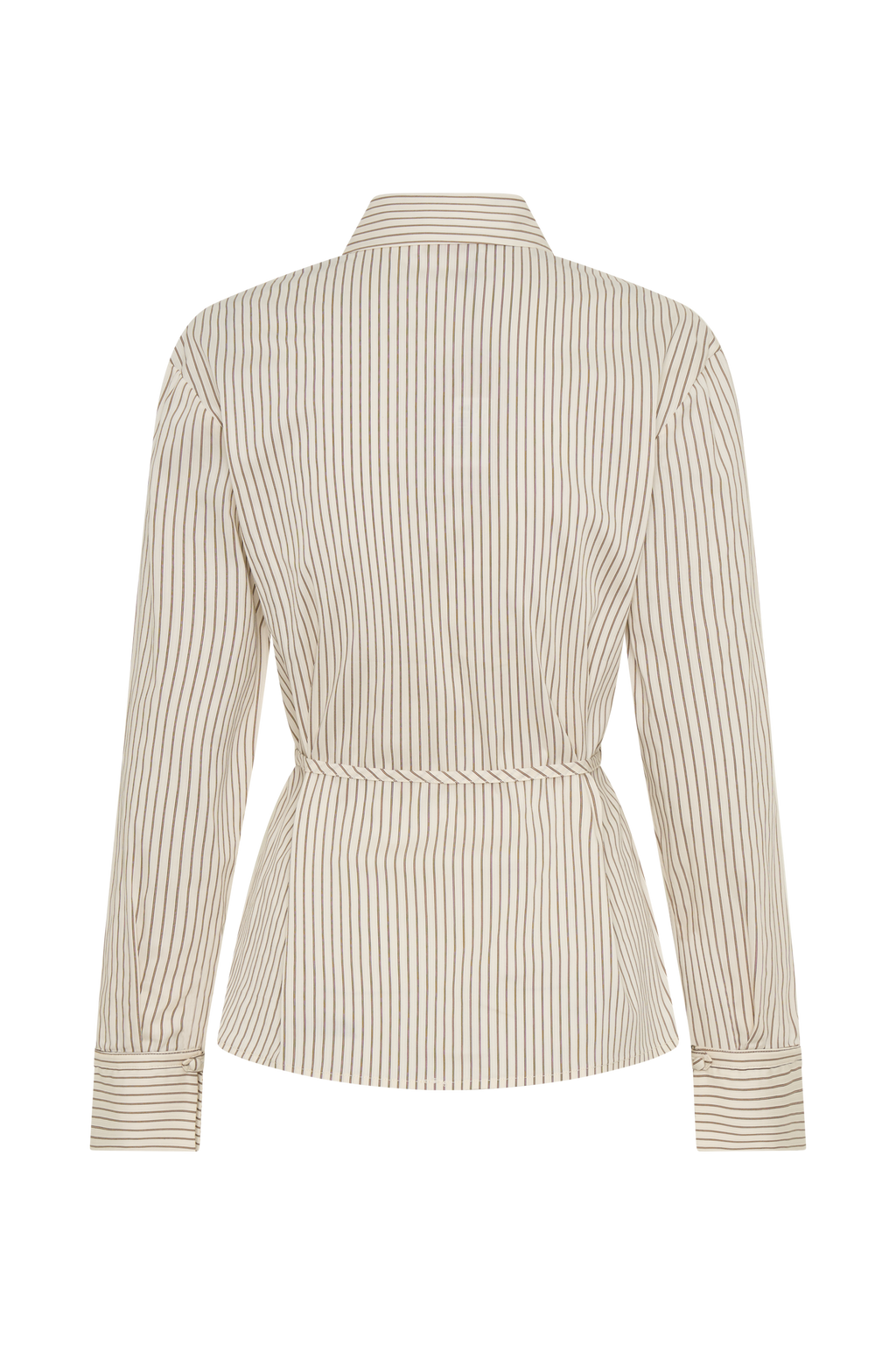 Millie Tie Back Cotton Shirt in Beige Pinstripe – Chic&Drifts