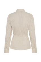 Millie Tie Back Cotton Shirt in Beige Pinstripe – Chic&Drifts