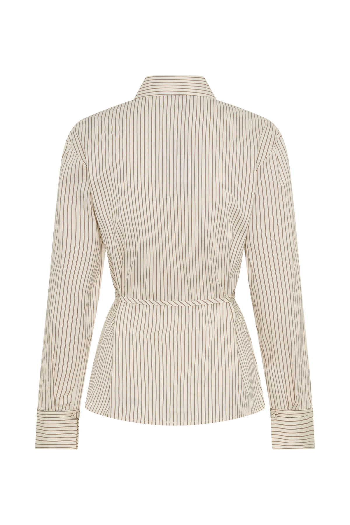 Millie Tie Back Cotton Shirt in Beige Pinstripe – Chic&Drifts