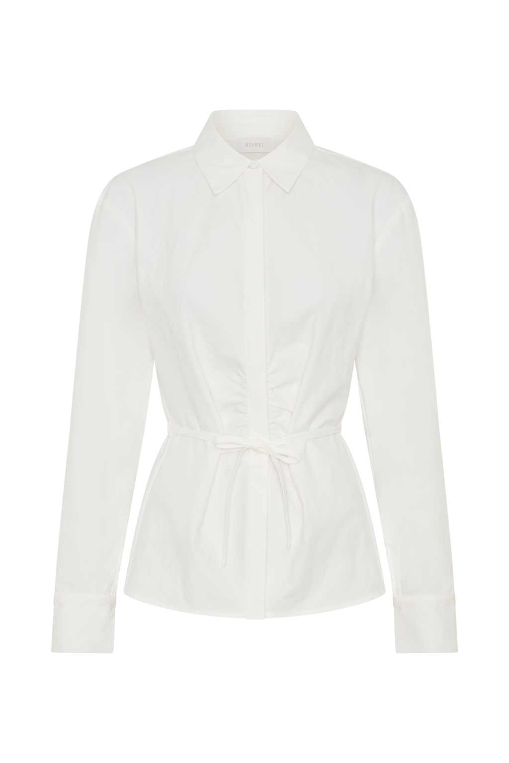 Millie Tie Back Cotton Shirt in Beige Pinstripe – Chic&Drifts