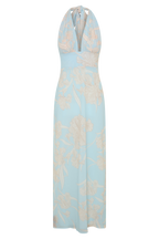 Nadine Halter Scarf Chiffon Maxi Dress in Blue Floral Print – Chic&Drifts