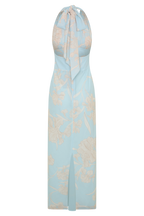 Nadine Halter Scarf Chiffon Maxi Dress in Blue Floral Print – Chic&Drifts