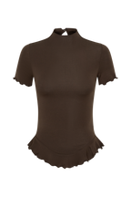 Nira Short Sleeve Ruffle Top in Dark Chocolate – Chic&Drifts