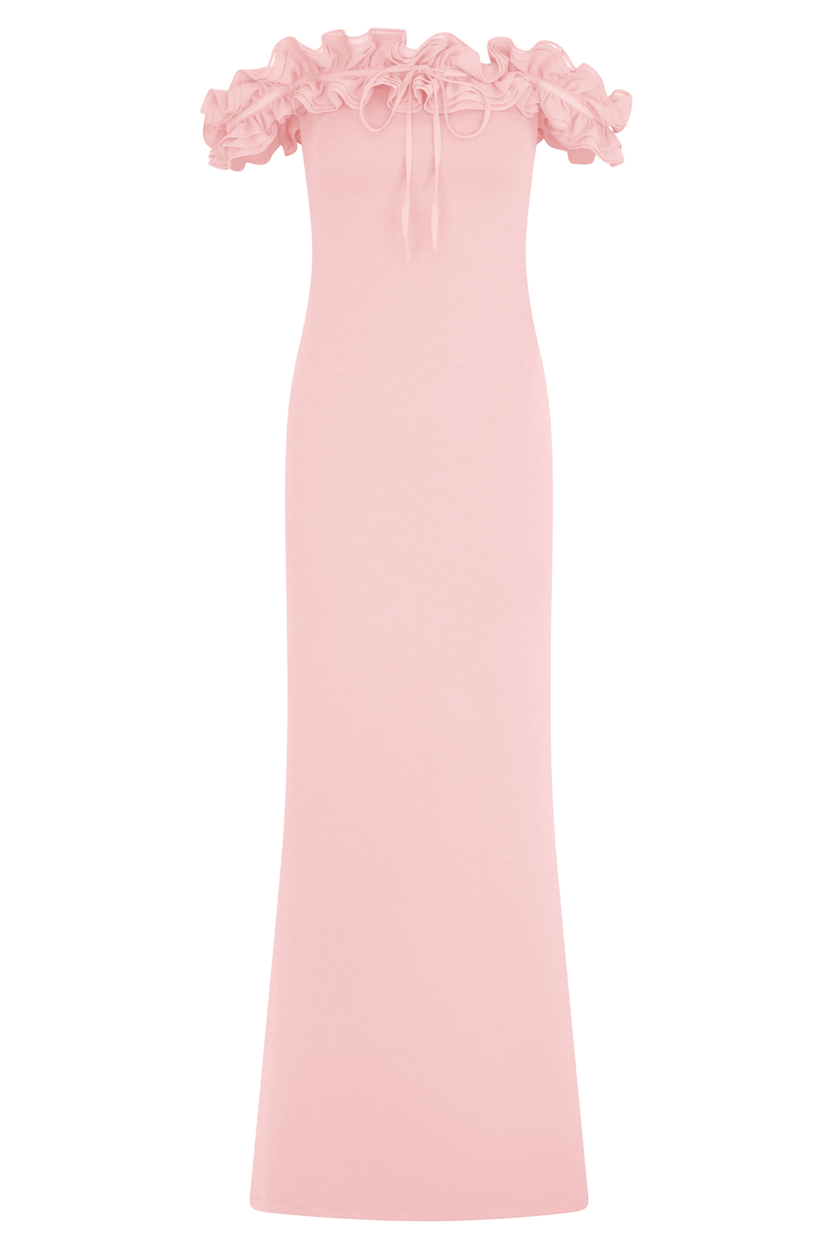 Nova Ruffle Off Shoulder Maxi Dress in Ballet Pink – Chic&Drifts